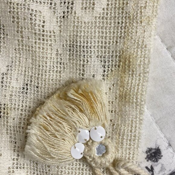 Vineet Bahl Anthropologie Lona Lace Boho Blouse Peasant Cream Black Tassel Top S - Picture 13 of 13